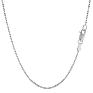 Jewelry Affairs 10k White Real Solid Gold Mirror Box Chain Necklace, 1.0mm, 18"