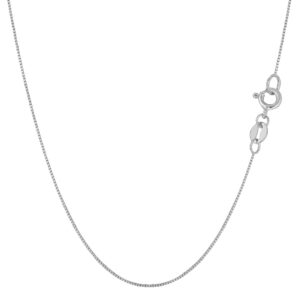 Jewelry Affairs 10k Real Solid Gold Mirror Box Chain Necklace, 0.6mm (20 Inches, White Gold)