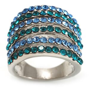 Avalaya Silver Tone Wide Crystal Band Ring (Light Blue & Teal) - size 7