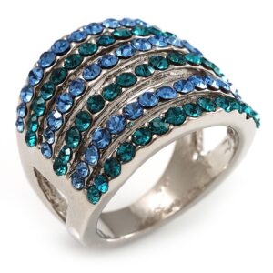 avalaya silver tone wide crystal band ring (light blue & teal) - size 7