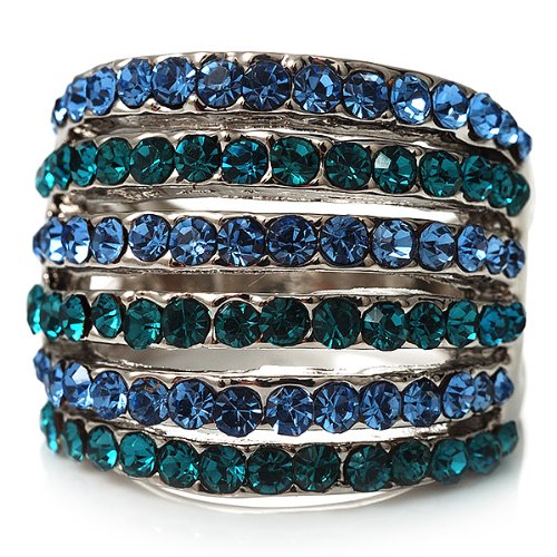 Avalaya Silver Tone Wide Crystal Band Ring (Light Blue & Teal) - size 7