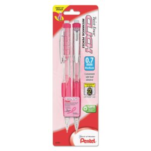 pentel pd277tbp2pbc pink ribbon twist-erase click mechanical pencil, 0.7 mm, 2/pack