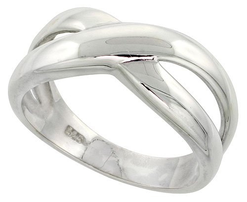 Sterling Silver Freeform Ladies Ring Flawless Quality Finish 3/8 inch wide, size 9