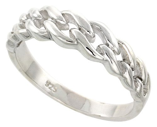 Sterling Silver Link Chain Ring Flawless Quality Finish 1/4 inch wide, size 8