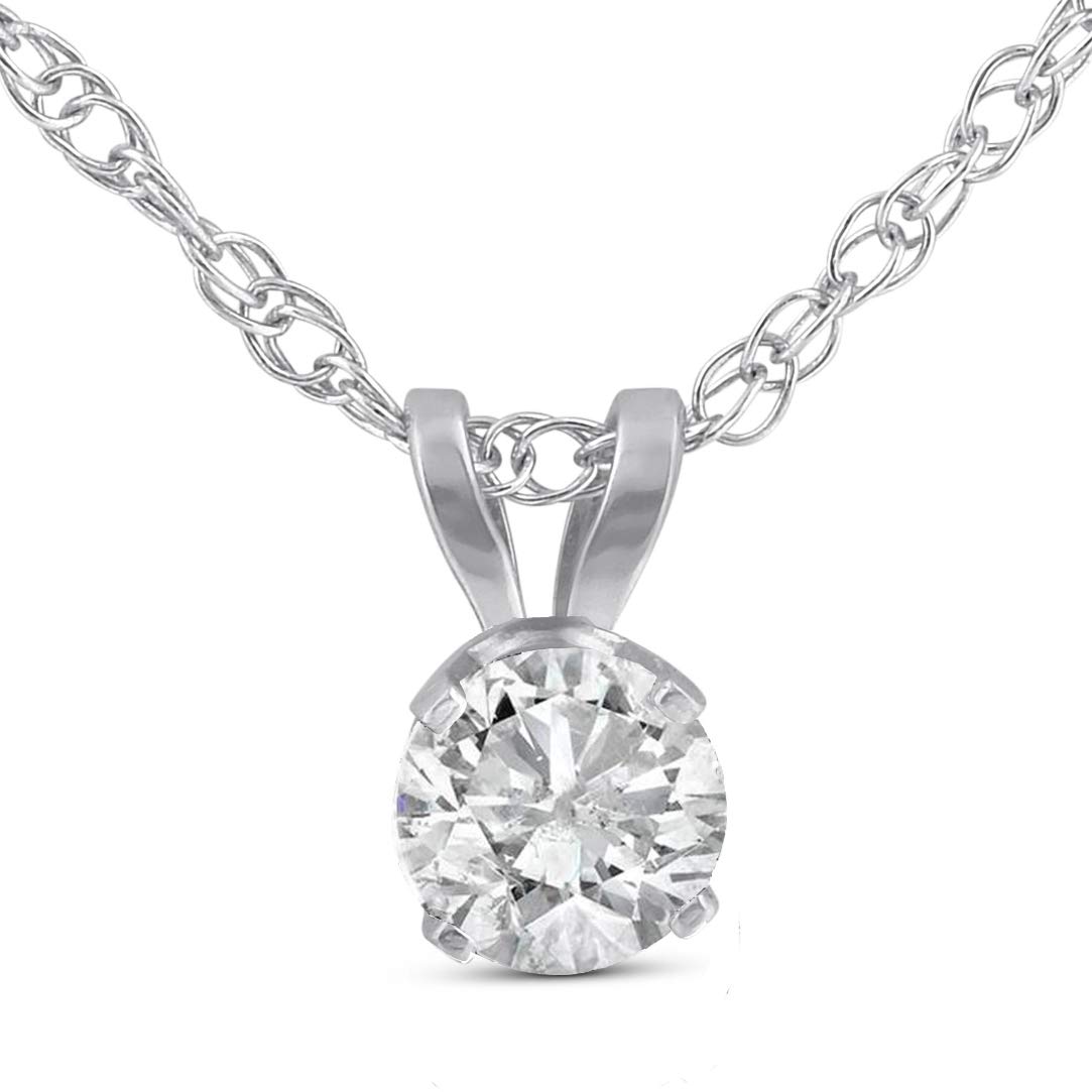 1/3ct Round Solitaire Pendant 14k White Gold Diamond Necklace