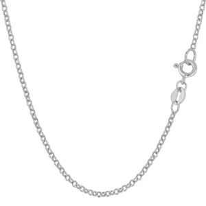 jewelry affairs 10k white real gold round rolo link chain necklace, 1.9mm, 20"