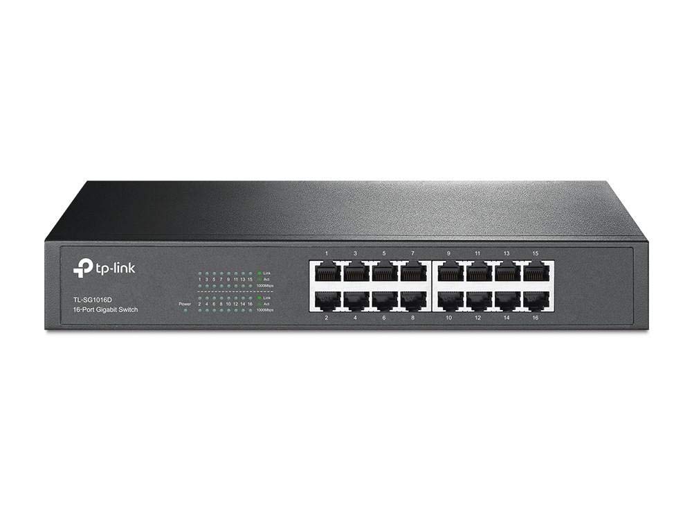 TP-Link 16-Port Gigabit Ethernet Unmanaged Switch Plug and Play Metal Desktop/Rackmount Fanless (TL-SG1016D)