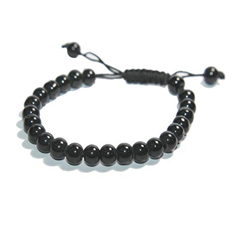 IS4A BLACK AGATE STONE EVIL EYE BRACELET OF PROTECTION BRACELET HELPS RELEASING NEGATIVITY (Black, 6 mm)