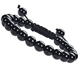 IS4A BLACK AGATE STONE EVIL EYE BRACELET OF PROTECTION BRACELET HELPS RELEASING NEGATIVITY (Black, 6 mm)