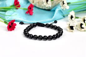 IS4A BLACK AGATE STONE EVIL EYE BRACELET OF PROTECTION BRACELET HELPS RELEASING NEGATIVITY (Black, 6 mm)