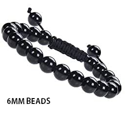 IS4A BLACK AGATE STONE EVIL EYE BRACELET OF PROTECTION BRACELET HELPS RELEASING NEGATIVITY (Black, 6 mm)