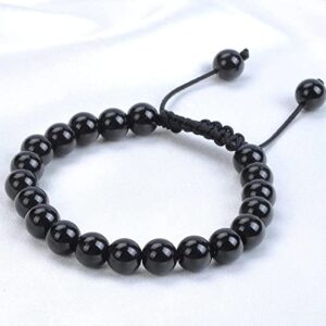 IS4A BLACK AGATE STONE EVIL EYE BRACELET OF PROTECTION BRACELET HELPS RELEASING NEGATIVITY (Black, 6 mm)