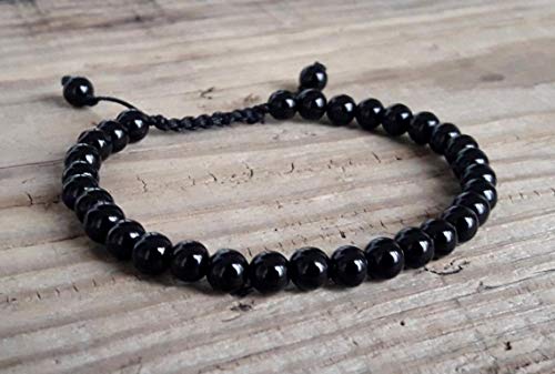 IS4A BLACK AGATE STONE EVIL EYE BRACELET OF PROTECTION BRACELET HELPS RELEASING NEGATIVITY (Black, 6 mm)