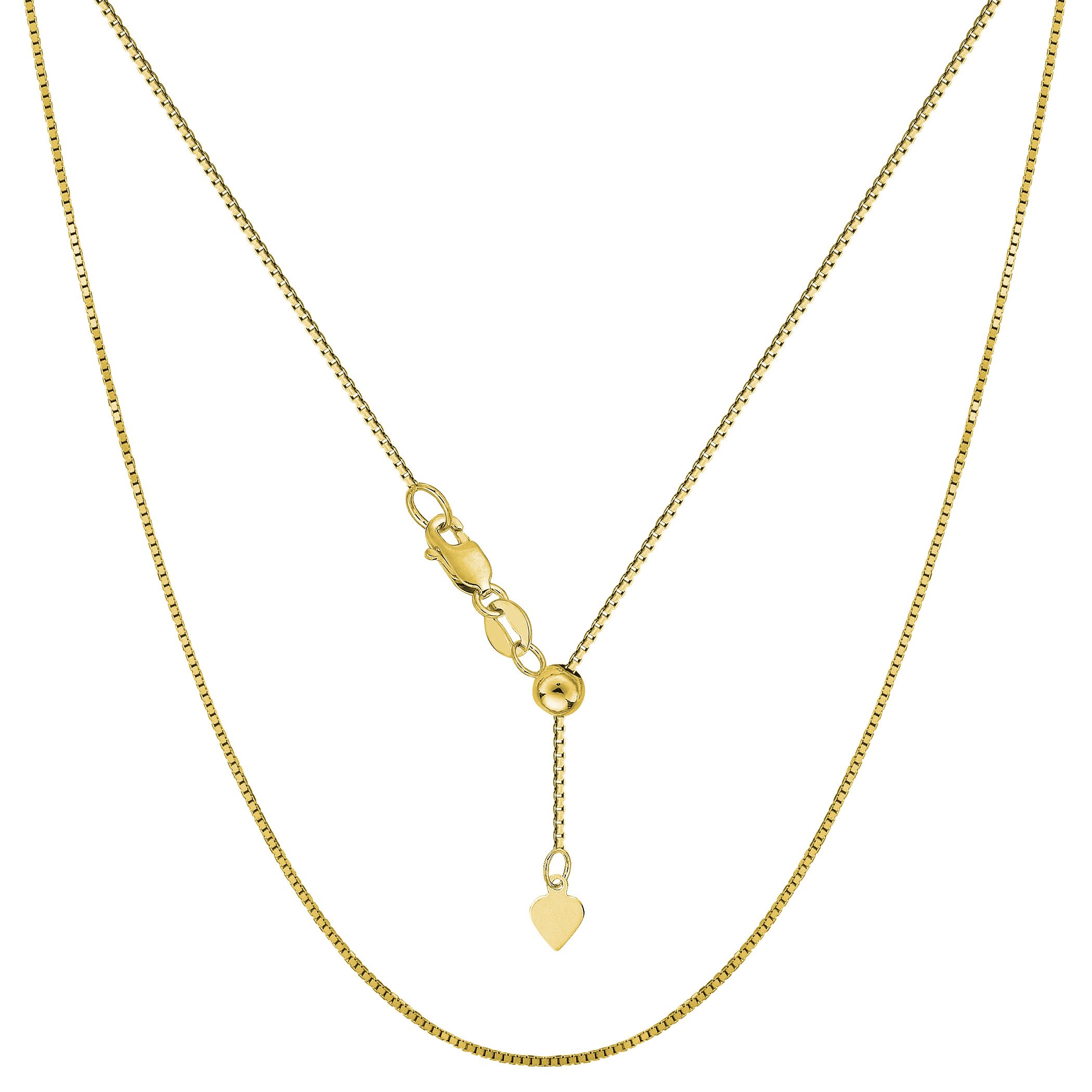 Jewelry Affairs 10k Yellow Real Gold Adjustable Box Link Chain Necklace, 0.7mm, 22"