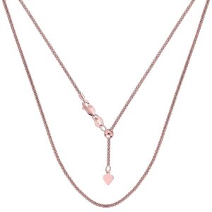 Jewelry Affairs 14k Rose Solid Real Gold Adjustable Popcorn Link Chain Necklace, 1.3mm, 22"