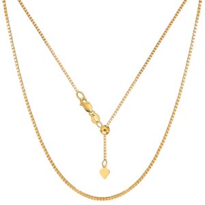 Jewelry Affairs 14k Yellow Real Gold Adjustable Box Chain Necklace, 1.15mm, 22"