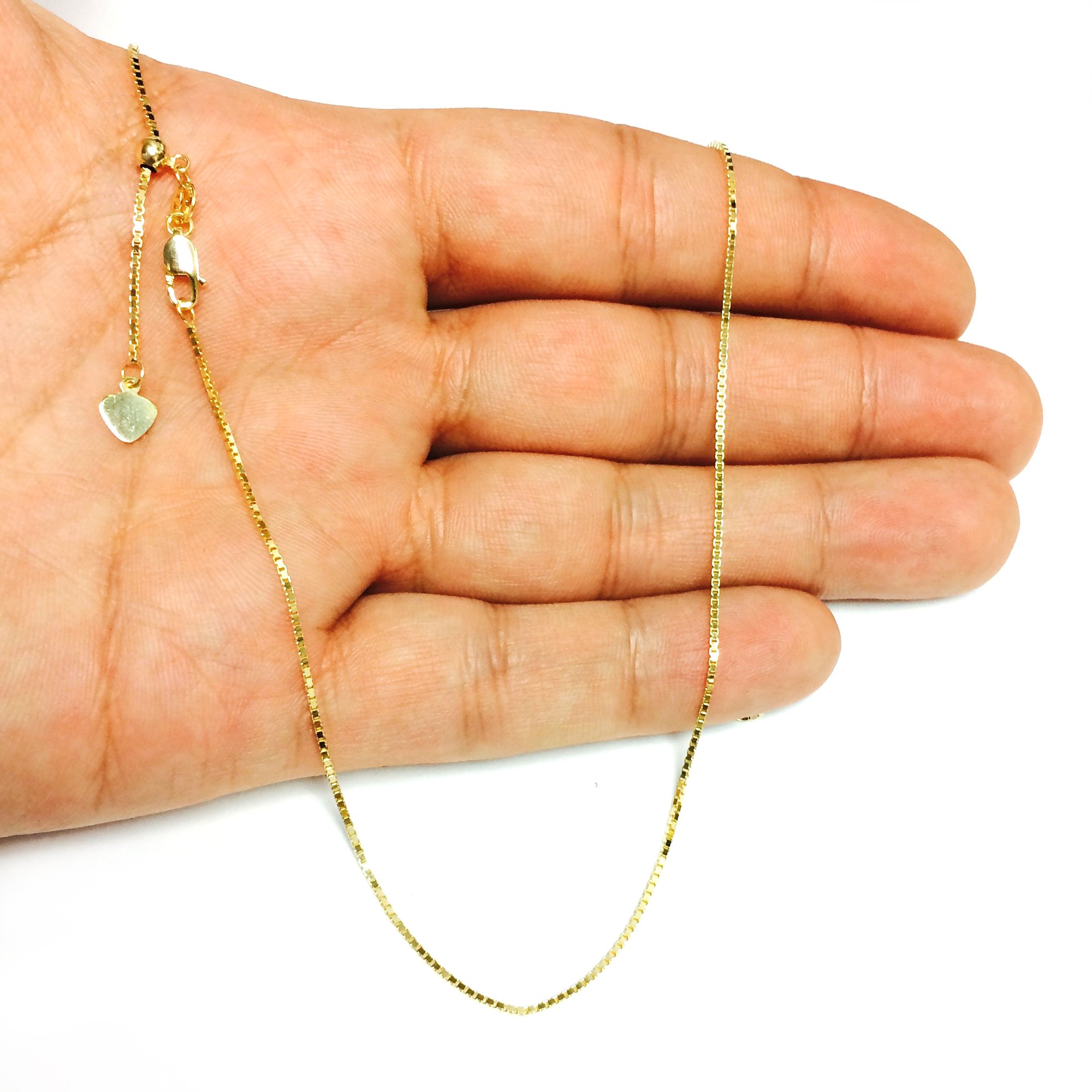 Jewelry Affairs 14k Yellow Real Gold Adjustable Box Chain Necklace, 1.15mm, 22"