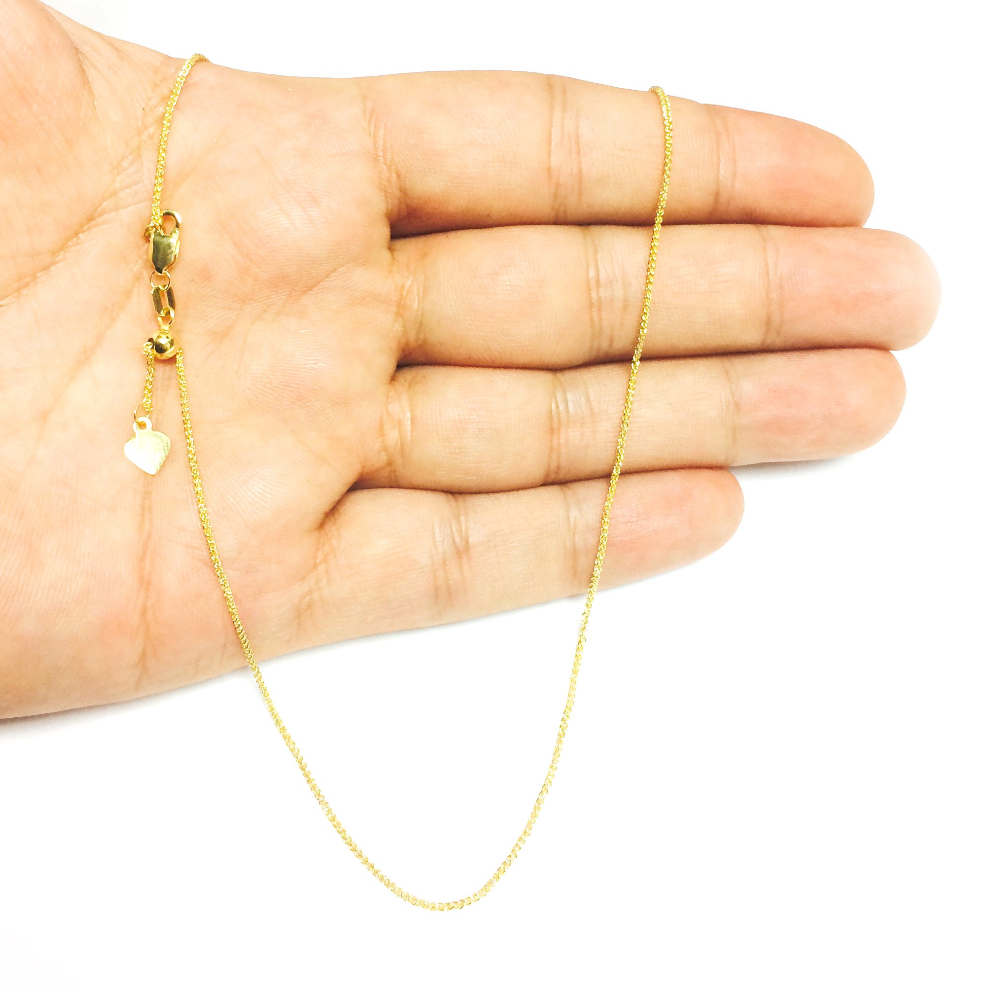 Jewelry Affairs 14k Yellow Real Gold Adjustable Wheat Chain Necklace, 1.0mm, 22"