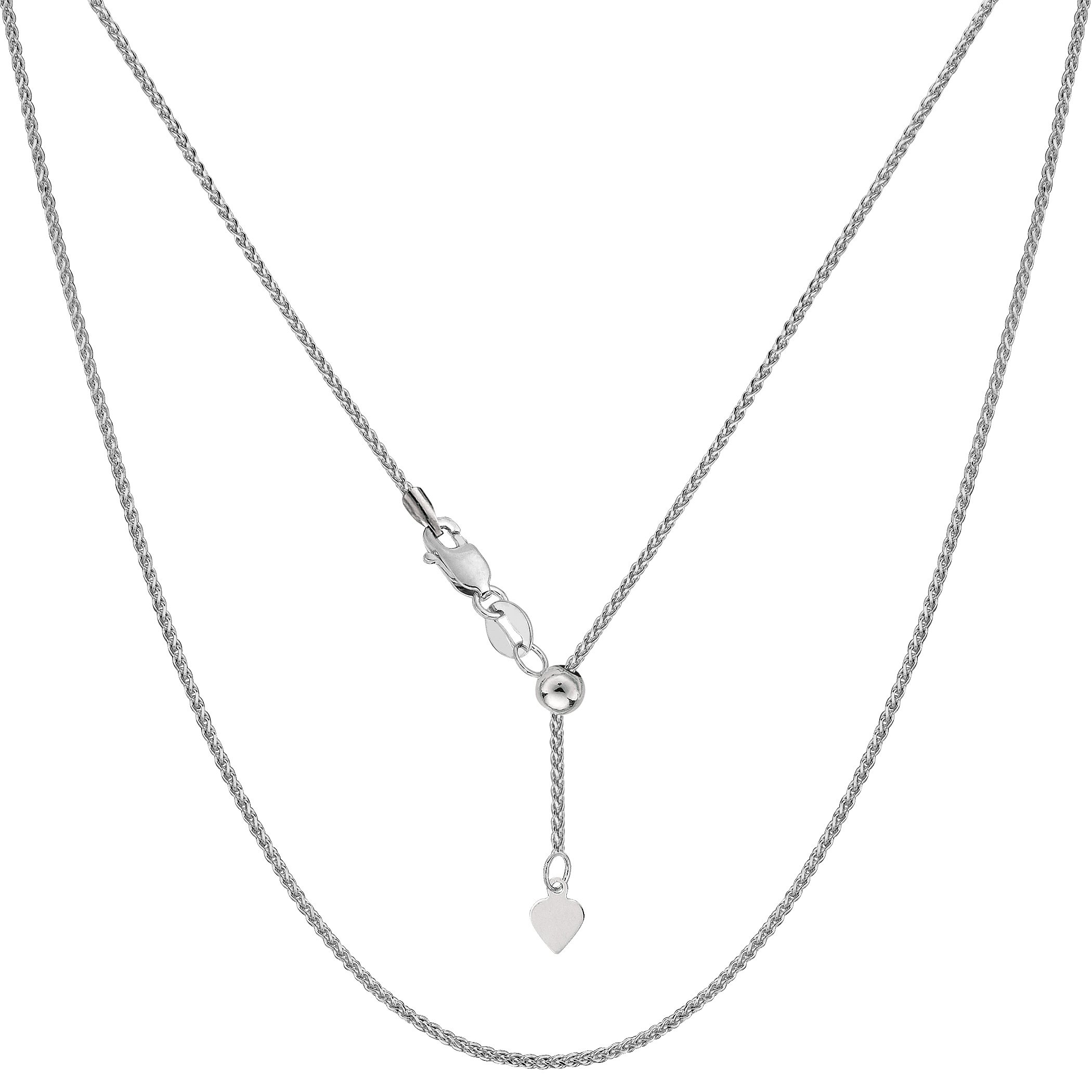 Jewelry Affairs 14k White Real Gold Adjustable Wheat Chain Necklace, 1.0mm, 22"