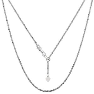 jewelry affairs 14k white real gold adjustable sparkle chain necklace, 1.5mm, 22"