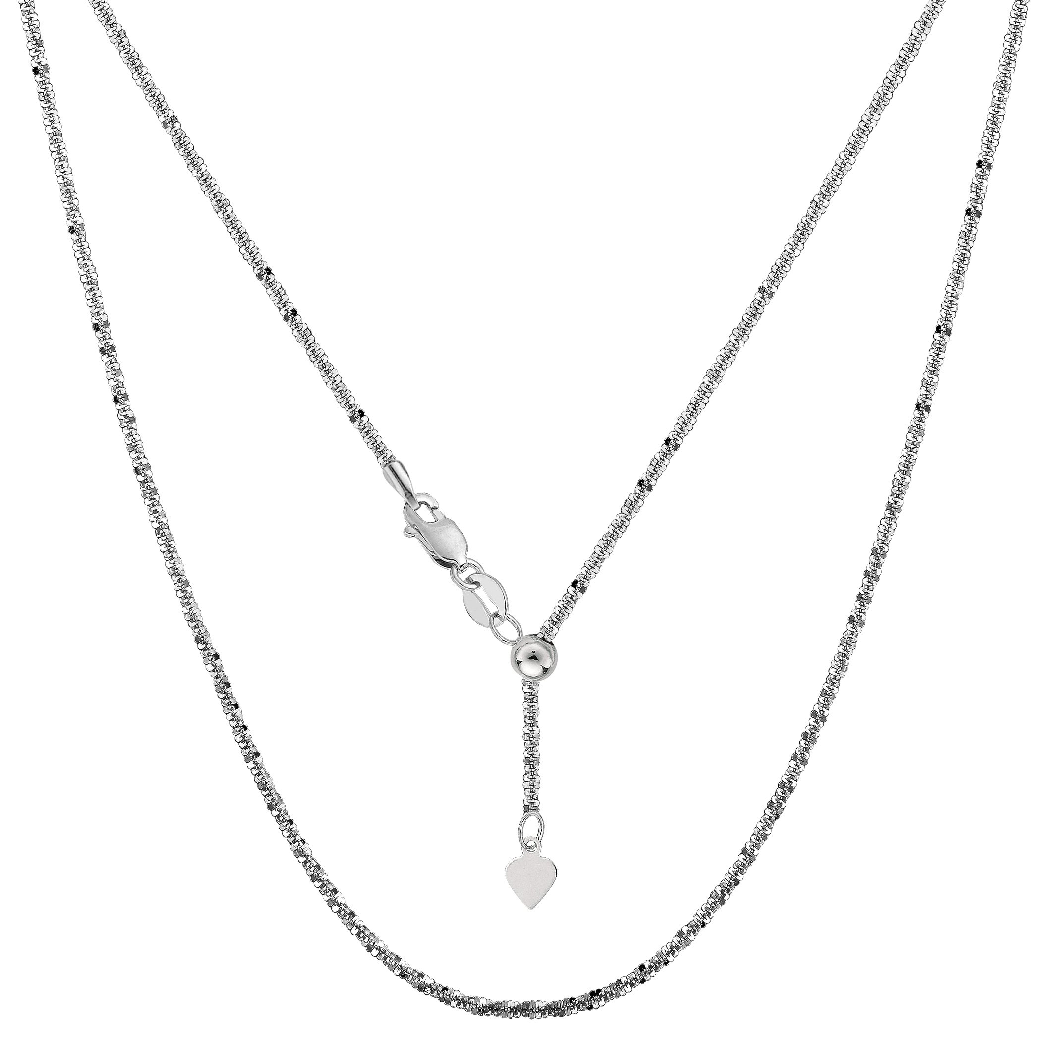 Jewelry Affairs 14k White Real Gold Adjustable Sparkle Chain Necklace, 1.5mm, 22"