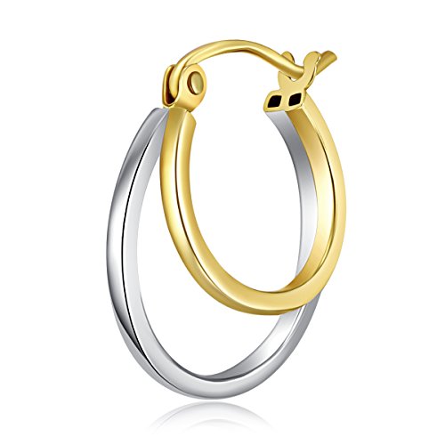 14k REAL Two Tone Gold 4mm Thickness Double Hoop Earrings (16 x 16 mm)