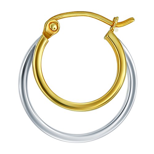 14k REAL Two Tone Gold 4mm Thickness Double Hoop Earrings (16 x 16 mm)