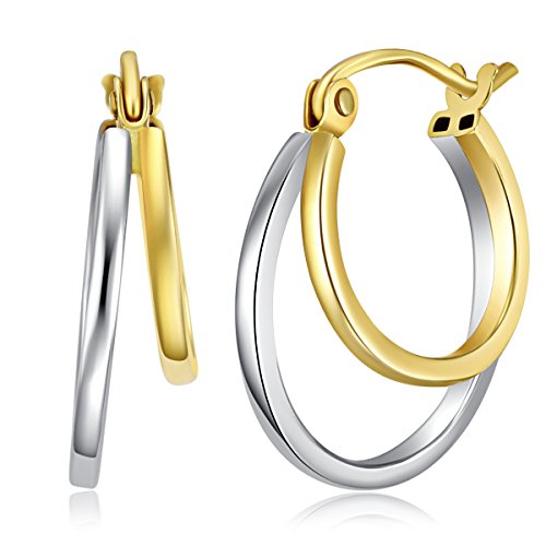 14k REAL Two Tone Gold 4mm Thickness Double Hoop Earrings (16 x 16 mm)