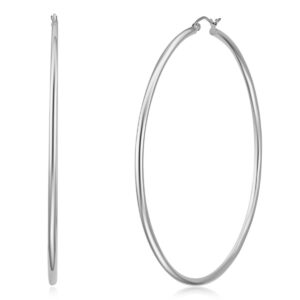 14k REAL White Gold 2mm Thickness Hinged Hoop Earrings (65 x 65 mm)