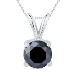 szul 1 1/2 carat tw round black diamond solitaire pendant in 14k white gold