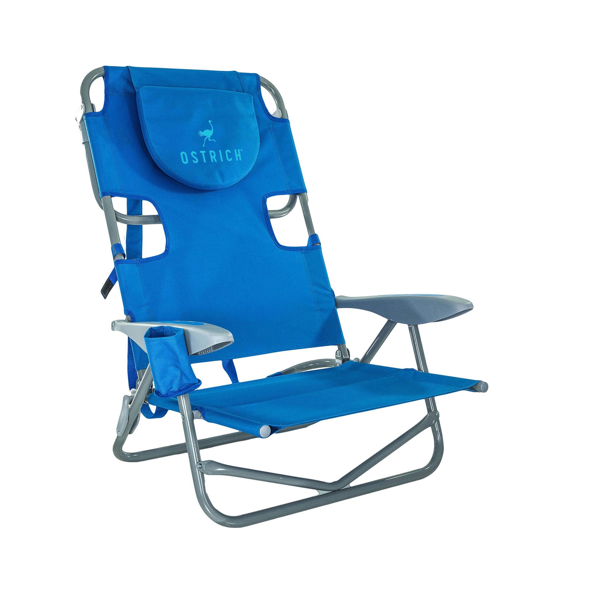 Ostrich On-Your-Back Lightweight Beach Reclining Lounge Lawn Chair with Backpack Straps, Outdoor Furniture for Pool, Camping, Patio, or Backyard, Blue