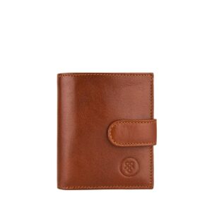 maxwell scott - mens compact luxury leather mens small wallet with button fastener - made in italy - the pietre chestnut tan