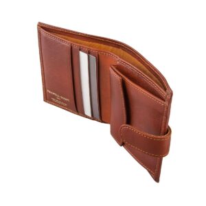 Maxwell Scott - Mens Compact Luxury Leather Mens Small Wallet with Button Fastener - Made in Italy - The Pietre Chestnut Tan