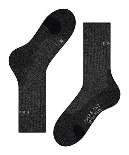 FALKE Men's TK2 Explore Wool Hiking Socks, Mid Calf, Medium Padding, Athletic Sock, Breathable Quick Dry, Merino Wool, Grey (Smog 3150), 6.5-8.5, 1 Pair