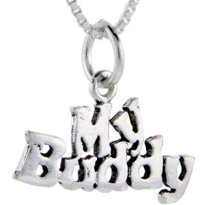 sterling silver my buddy word pendant, 1 inch wide