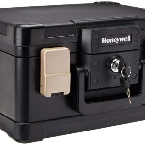 Honeywell Safes & Door Locks - Fireproof & Waterproof Small Safe Box Chest for Home - Fits Folded Letter Size Documents - Strong ABS Plastic - Document Box with Key Lock System - 0.15 CU, Black, 1102