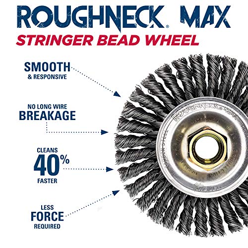 Weiler 13131 ROUGHNECK MAX 4" Stringer Bead Wheel, .020" Steel Fill, 5/8"-11 UNC Nut, Made in the USA