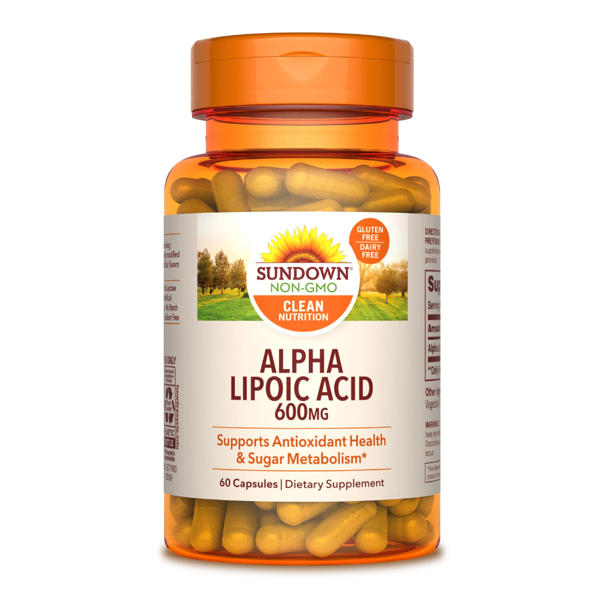 Sundown Alpha Lipoic Acid 600mg, Supports Antioxidant Health, Dietary Supplement, 60 Capsules