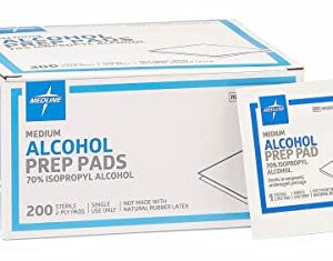 Medline Alcohol Prep Pads, 2-Ply, Sterile, Size Medium, 1.125 x 2.375 Inches, Case of 3000