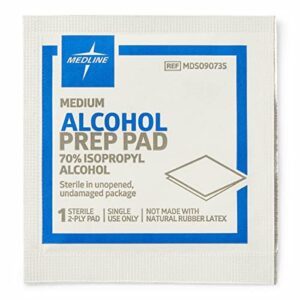 Medline Alcohol Prep Pads, 2-Ply, Sterile, Size Medium, 1.125 x 2.375 Inches, Case of 3000