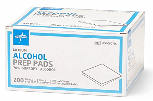 Medline Alcohol Prep Pads, 2-Ply, Sterile, Size Medium, 1.125 x 2.375 Inches, Case of 3000