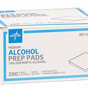 Medline Alcohol Prep Pads, 2-Ply, Sterile, Size Medium, 1.125 x 2.375 Inches, Case of 3000