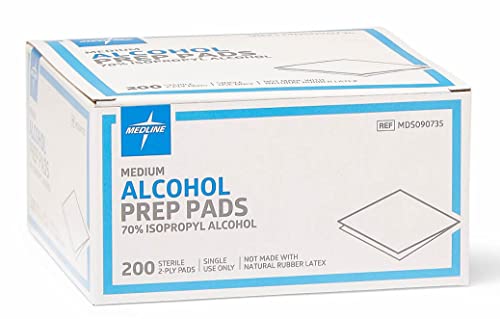 Medline Alcohol Prep Pads, 2-Ply, Sterile, Size Medium, 1.125 x 2.375 Inches, Case of 3000