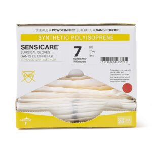 Medline SensiCare Surgical Gloves with Aloe Vera, Powder-Free, Sterile, Size 7, White (Pack of 100)