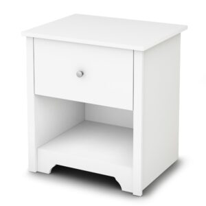 south shore vito 1-drawer nightstand, pure white with matte nickel handles