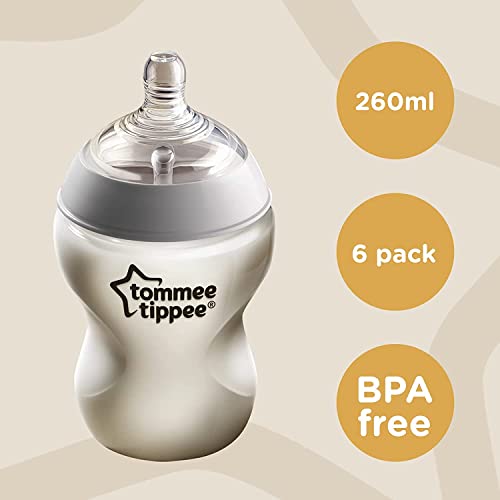 Tommee Tippee Closer to Nature 260 Ml Easivent Bpa-Free Feeding Bottles (Pack of 6)