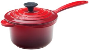 le creuset enameled cast-iron 1-1/4-quart iron handle precision pour saucepan, cherry