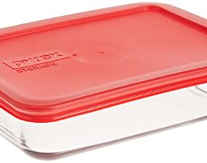 Pyrex 3-Cup Single Rectangular Food Storage Container with Lid, Non-Toxic, BPA-Free Lid, Tempered Non-Pourous Glass, Microwave, Dishwasher, Freezer and Oven Safe, Red