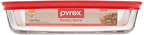 Pyrex 3-Cup Single Rectangular Food Storage Container with Lid, Non-Toxic, BPA-Free Lid, Tempered Non-Pourous Glass, Microwave, Dishwasher, Freezer and Oven Safe, Red