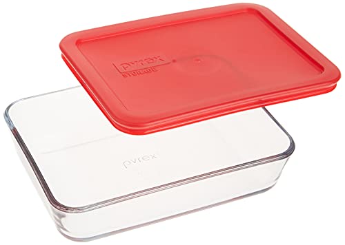 Pyrex 3-Cup Single Rectangular Food Storage Container with Lid, Non-Toxic, BPA-Free Lid, Tempered Non-Pourous Glass, Microwave, Dishwasher, Freezer and Oven Safe, Red